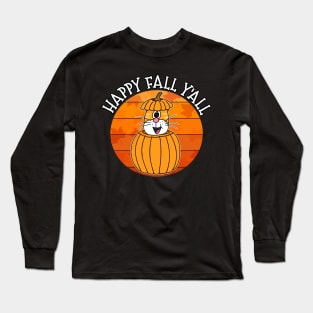 Happy Fall Y'All Cat Pumpkin Autumn Thanksgiving Long Sleeve T-Shirt